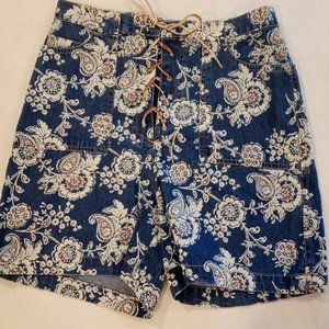 Gloria Vanderbilt High Rise Blue Floral Paisley Denim Shorts Women's Size 10